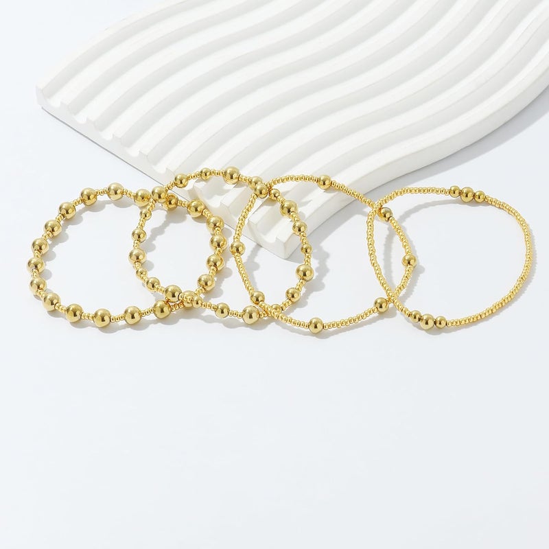 Pymach Store Dainty Gold Plated Pearl Crystal Beaded Bracelets Set for Women 14K Gold Plated Bead Pearl Beads Bracelet Stackable Paperclip Link Chain Bracelets Gold Plated Bracelets for Women Trendy Jewelry - Image 3